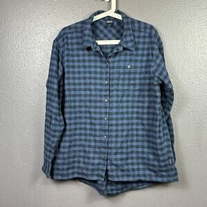 Patagonia Women’s Flannel Driving Song Blue Button Down Size Medium
